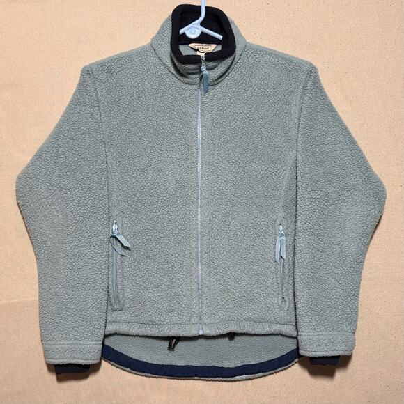 Vtg LL Bean Mountain Deep Pile Womens Small Blue Fleece Sherpa Zip Up Jacket USA - Picture 1 of 6